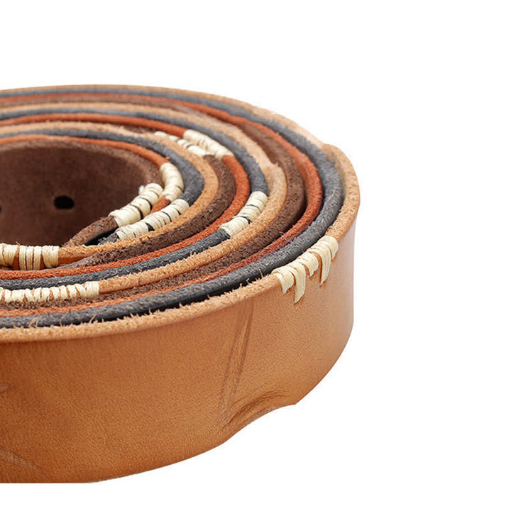 Ceinture en cuir blanc vieilli pour homme avec décor rétro