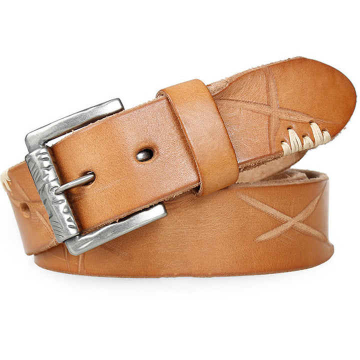Ceinture en cuir blanc vieilli pour homme avec décor rétro