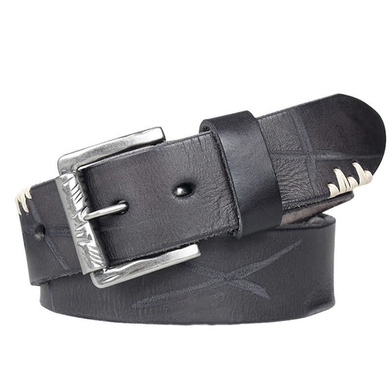 Ceinture en cuir blanc vieilli pour homme avec décor rétro