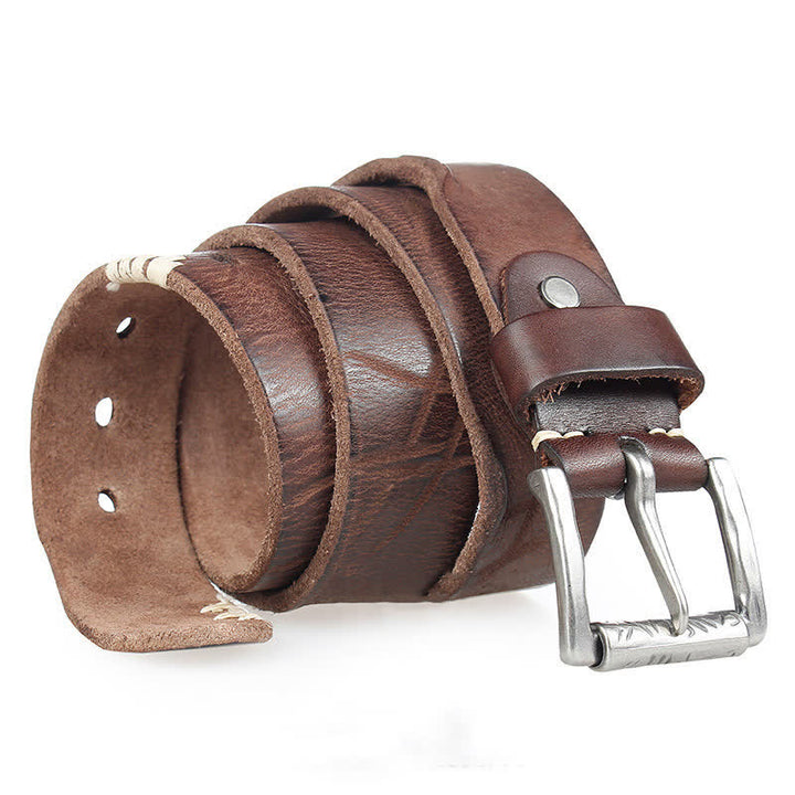 Ceinture en cuir blanc vieilli pour homme avec décor rétro