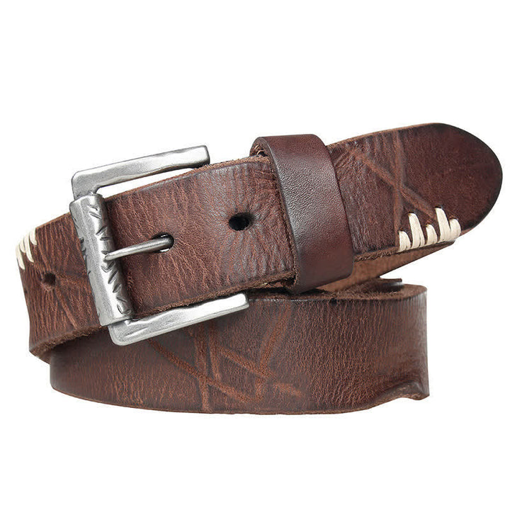 Ceinture en cuir blanc vieilli pour homme avec décor rétro