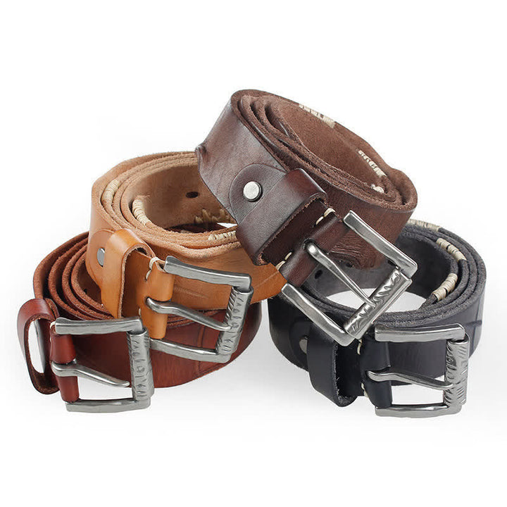 Ceinture en cuir blanc vieilli pour homme avec décor rétro