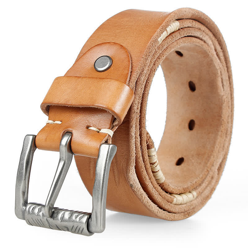 Ceinture en cuir blanc vieilli pour homme avec décor rétro