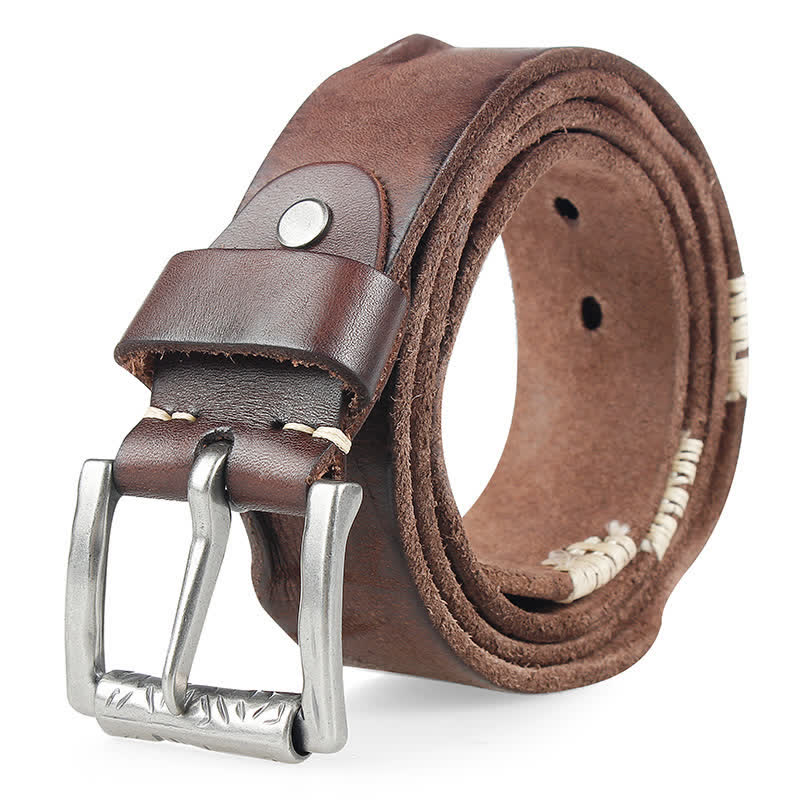 Ceinture en cuir blanc vieilli pour homme avec décor rétro