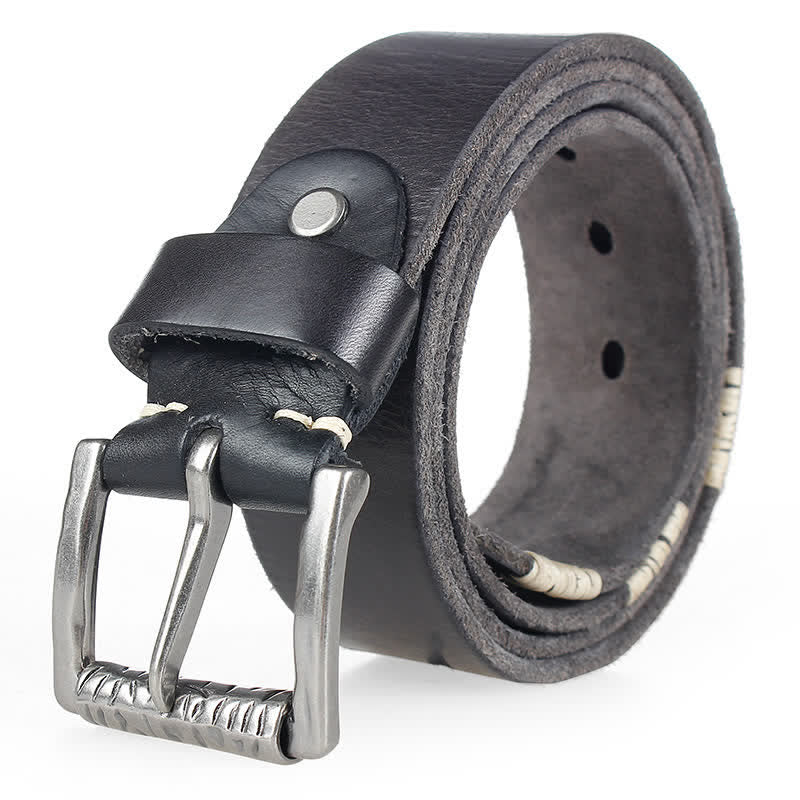 Ceinture en cuir blanc vieilli pour homme avec décor rétro