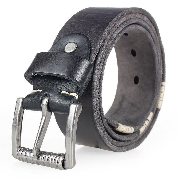 Ceinture en cuir blanc vieilli pour homme avec décor rétro