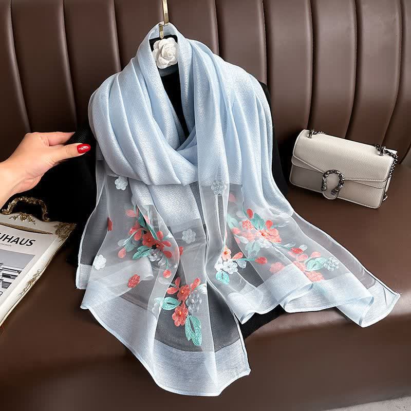 Écharpe fine brodée de fleurs Birchapple avec perles à clous