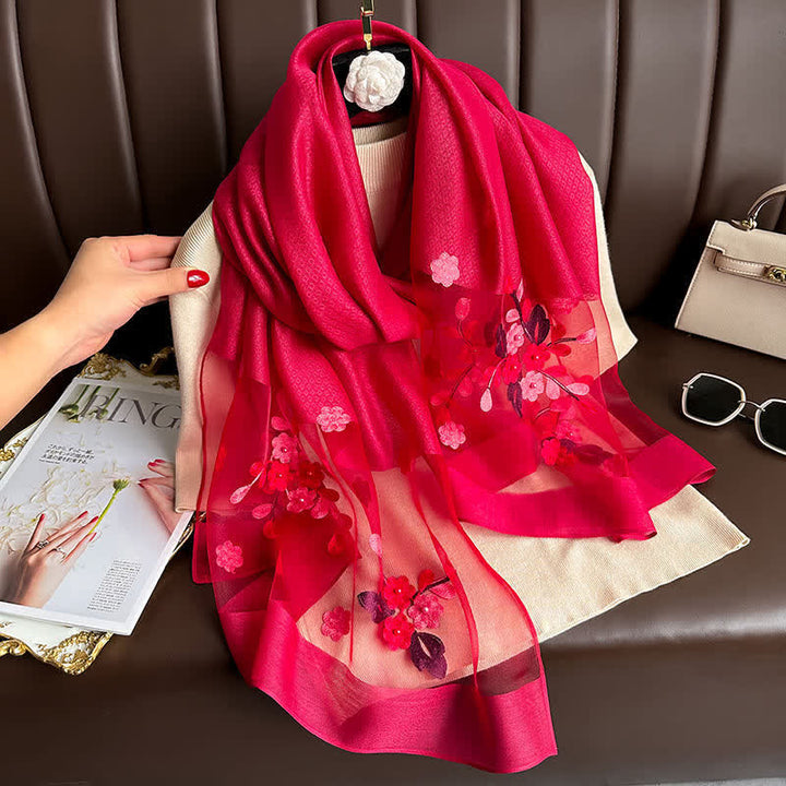Écharpe fine brodée de fleurs Birchapple avec perles à clous - Rouge foncé - image 13