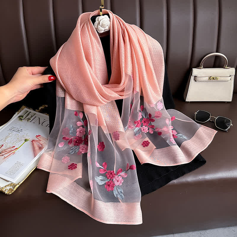 Écharpe fine brodée de fleurs Birchapple avec perles à clous - Rose - image 11