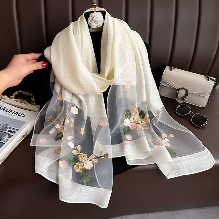 Écharpe fine brodée de fleurs Birchapple avec perles à clous - Blanc - image 10