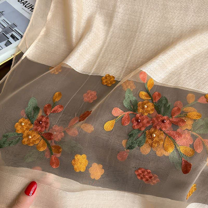 Écharpe fine brodée de fleurs Birchapple avec perles à clous