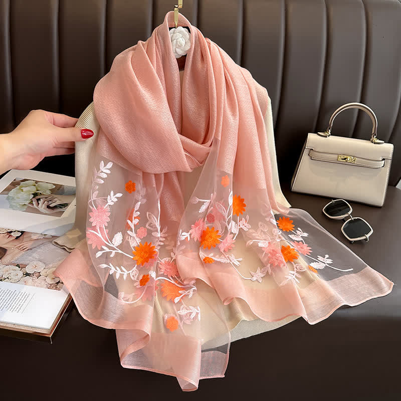 Écharpe fine brodée de fleurs Birchapple avec perles à clous