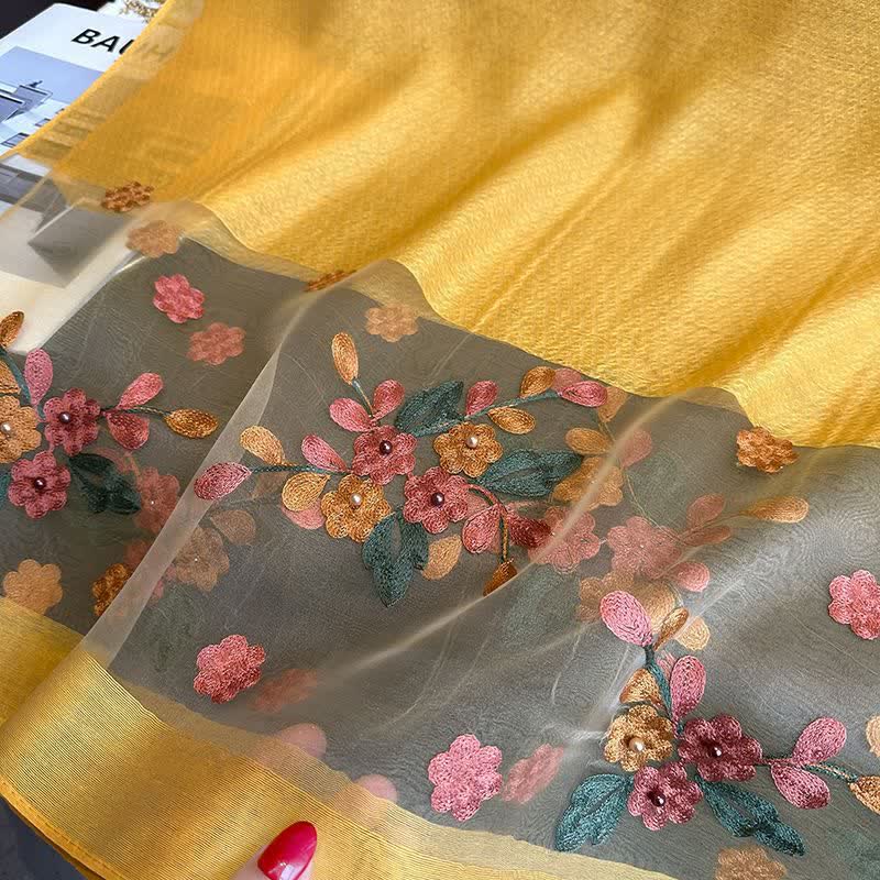 Écharpe fine brodée de fleurs Birchapple avec perles à clous