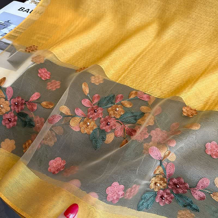 Écharpe fine brodée de fleurs Birchapple avec perles à clous