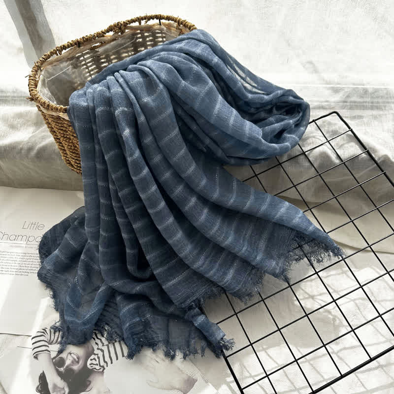 Écharpe fine à motif rayé classique quatre saisons - Marine - image 11