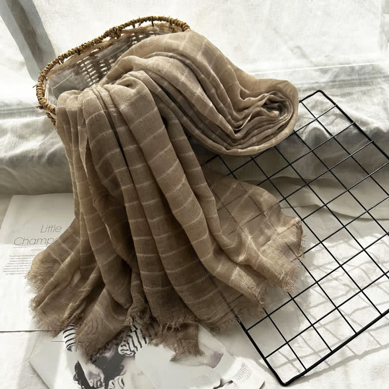 Écharpe fine à motif rayé classique quatre saisons - Kaki foncé - image 9
