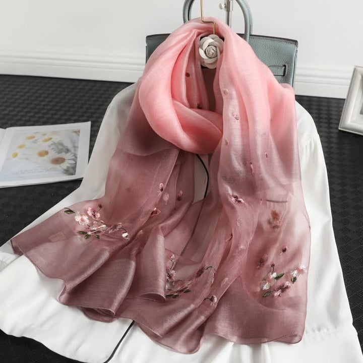 Écharpe fine à broderie florale dégradée de couleurs pour femme