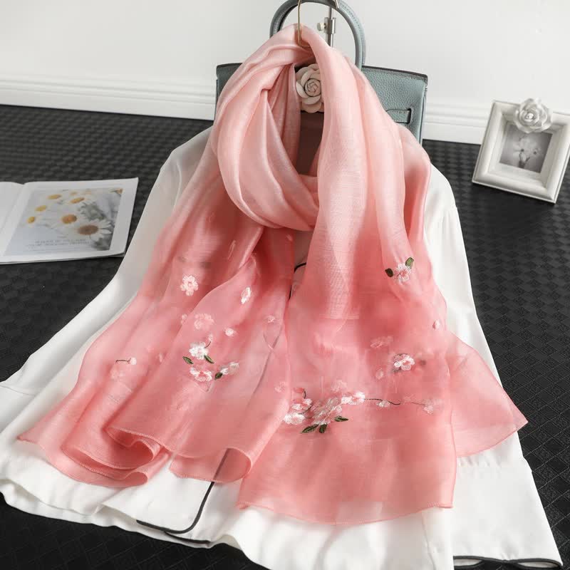 Écharpe fine à broderie florale dégradée de couleurs pour femme - Rose - image 1