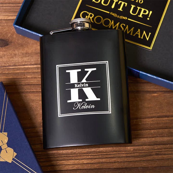 Coffret cadeau pour garçons d'honneur avec briquet ACE of Spades et flacon noir personnalisable 2 pièces