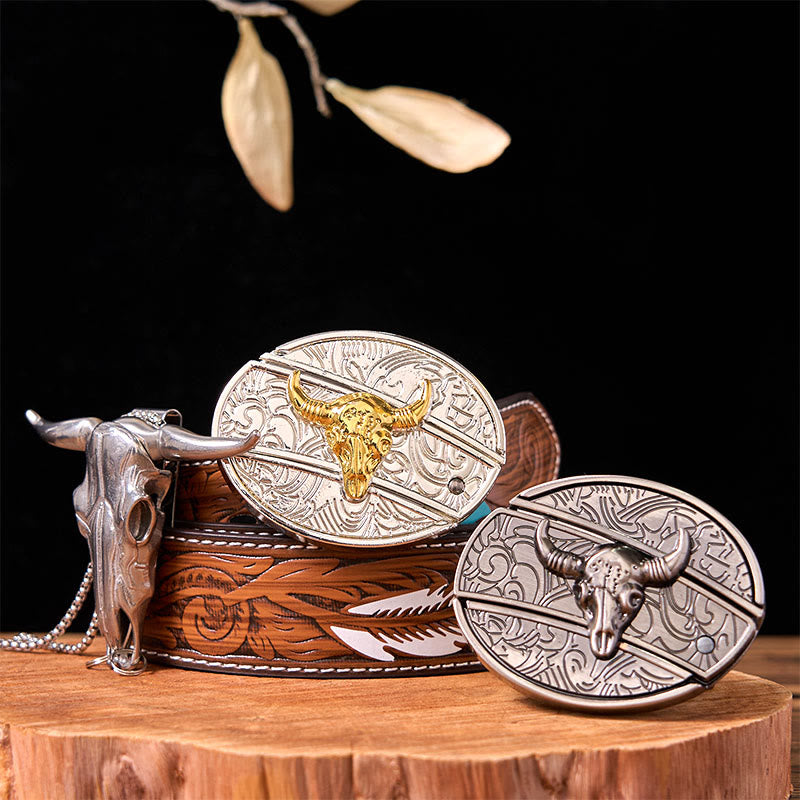 Ensemble de boucles de ceinture à couteau caché Double Bulls DIY avec pendentif Longhorn - Haussiers de l'or et de l'argent - Ceinture à plumes marron - 40 - image 6