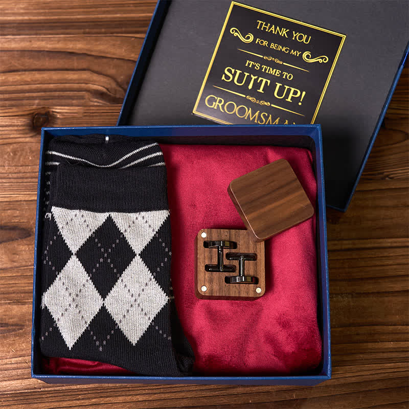 Ensemble de 4 pièces cravate, manchettes, chaussettes, costume, flacon personnalisable, coffret cadeau pour garçons d'honneur