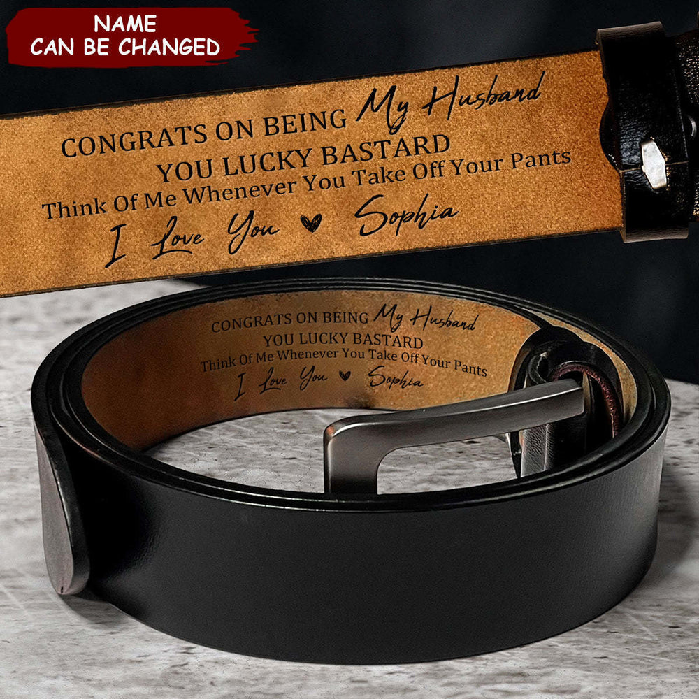 Ceinture en cuir personnalisée avec noms gravés - Cadeau chaleureux - Noir - 44 - image 1