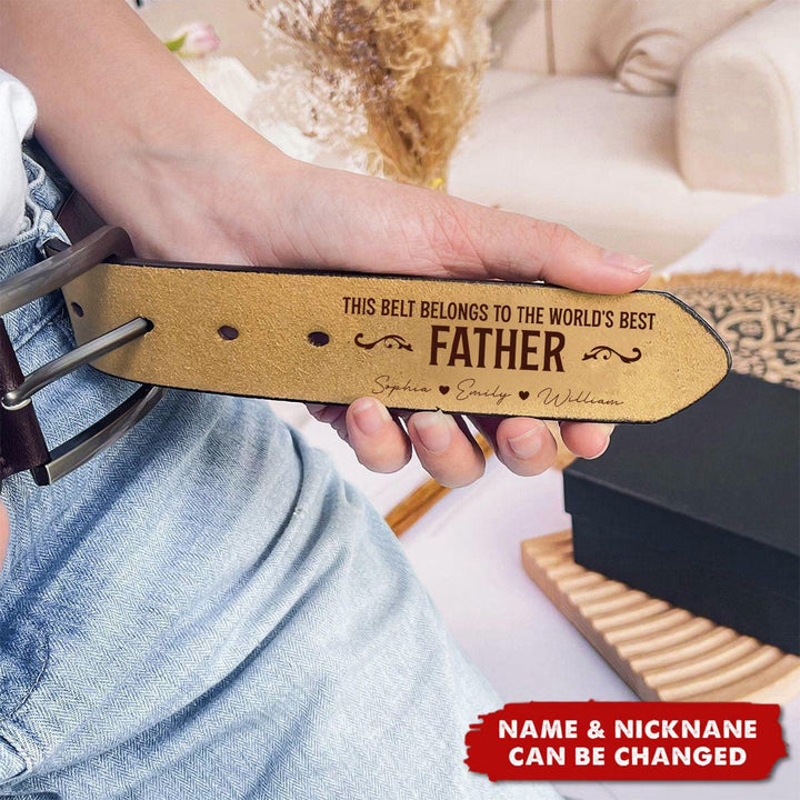 Ceinture en cuir personnalisée avec noms gravés, cadeau chaleureux