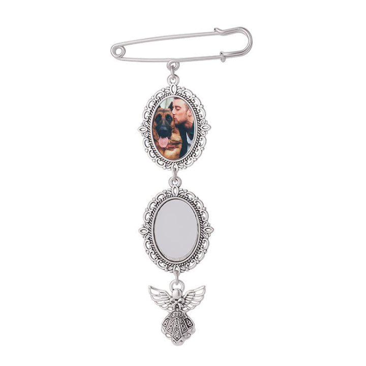 Personnalisez votre broche photo avec pendentif ange - Assiette Ovale - Deux photos - image 3