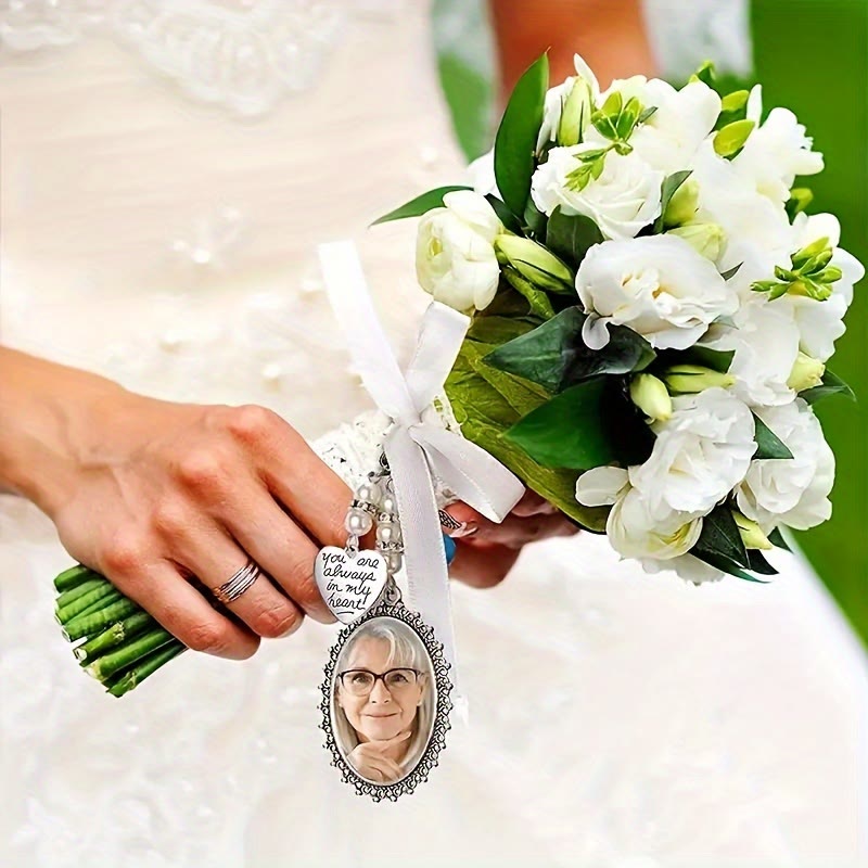 Porte-clés personnalisé avec photo et texte, pendentif pour bouquet de mariage