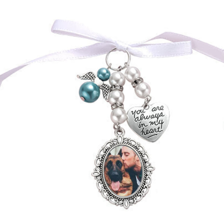 Porte-clés personnalisé avec photo et texte, pendentif pour bouquet de mariage