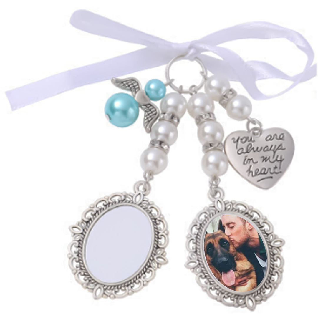 Porte-clés personnalisé avec photo et texte, pendentif pour bouquet de mariage