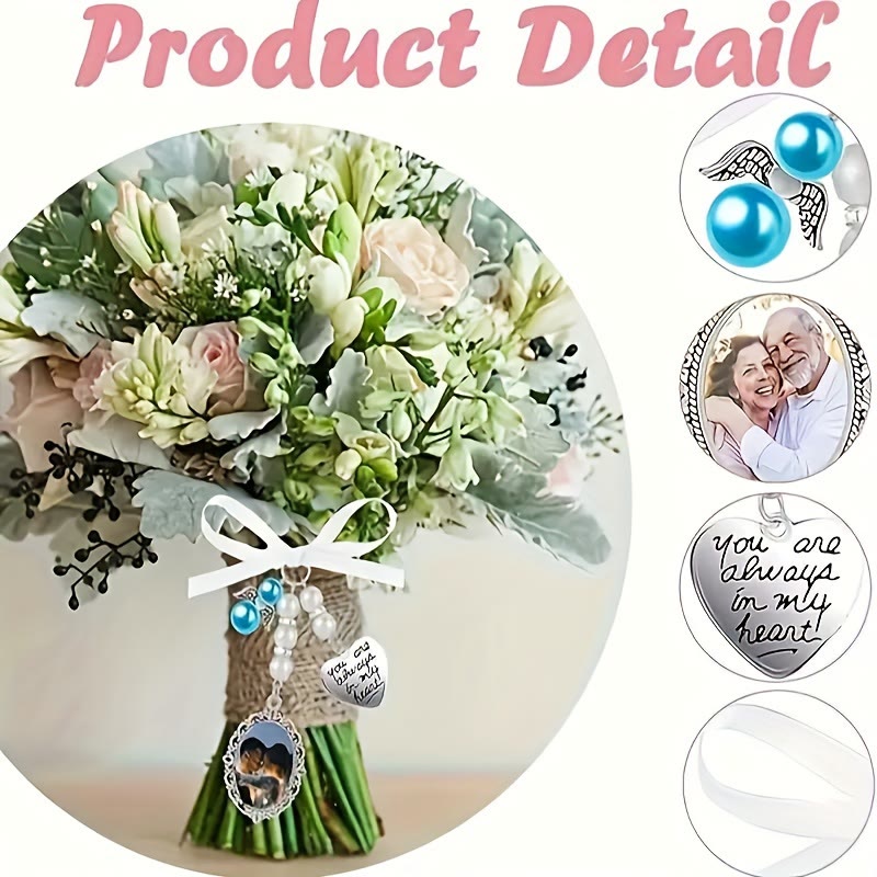 Porte-clés personnalisé avec photo et texte, pendentif pour bouquet de mariage