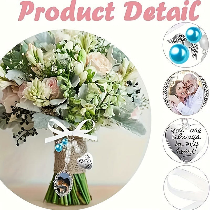 Porte-clés personnalisé avec photo et texte, pendentif pour bouquet de mariage