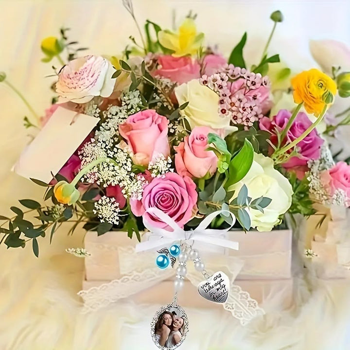 Porte-clés personnalisé avec photo et texte, pendentif pour bouquet de mariage