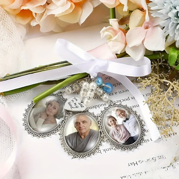Porte-clés personnalisé avec photo et texte, pendentif pour bouquet de mariage