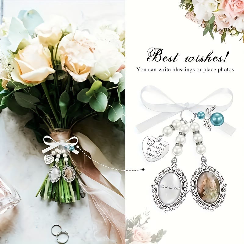 Porte-clés personnalisé avec photo et texte, pendentif pour bouquet de mariage
