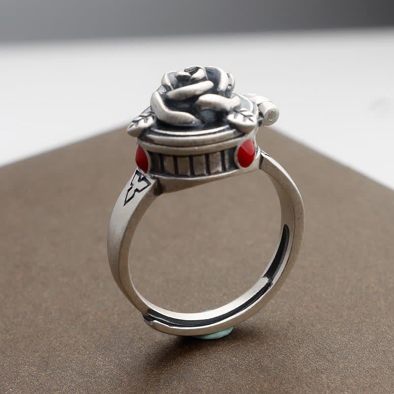 Bague ajustable en forme de fleur de rose avec compartiment caché