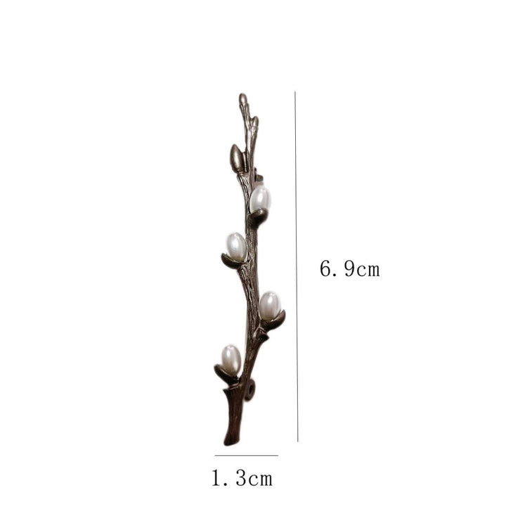 Broche branche vintage en alliage de perles de bois