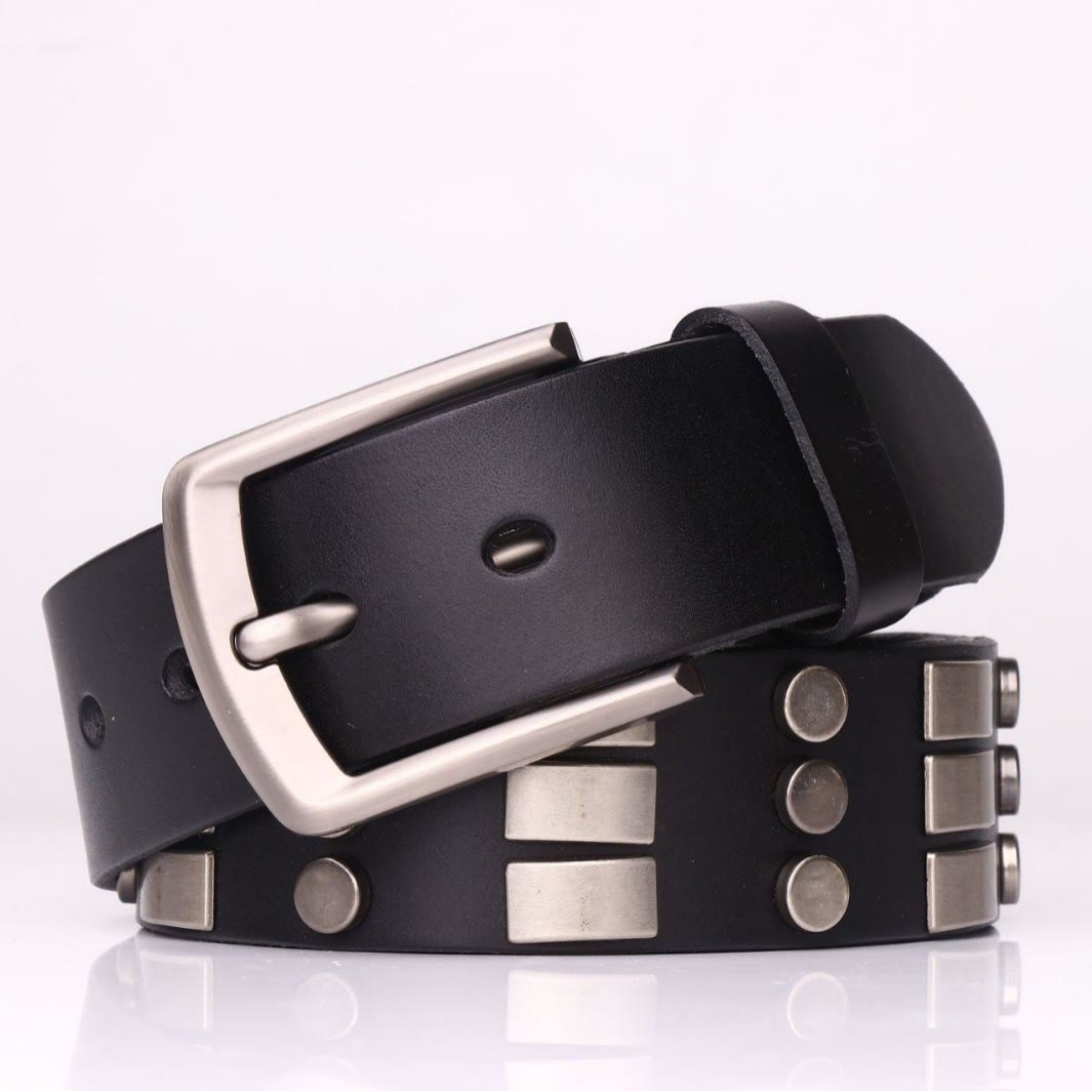 Ceinture en cuir véritable pour homme, style punk, rivetée