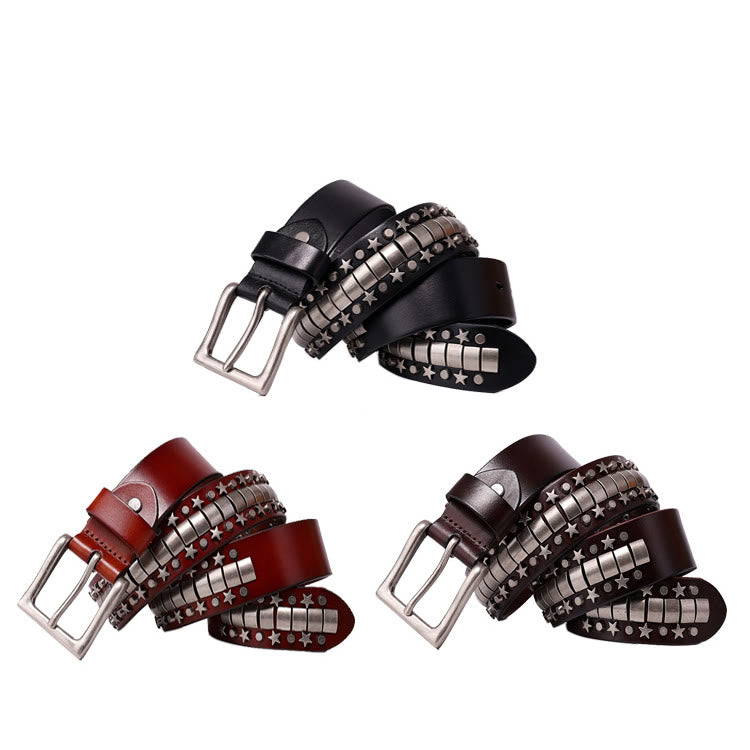 Ceinture en cuir véritable à rivets punk Rock N Roll