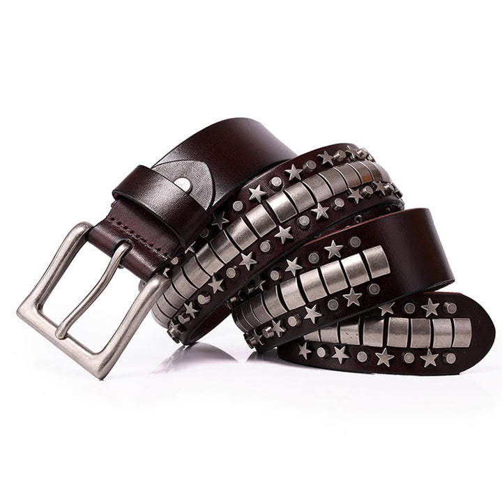 Ceinture en cuir véritable à rivets punk Rock N Roll