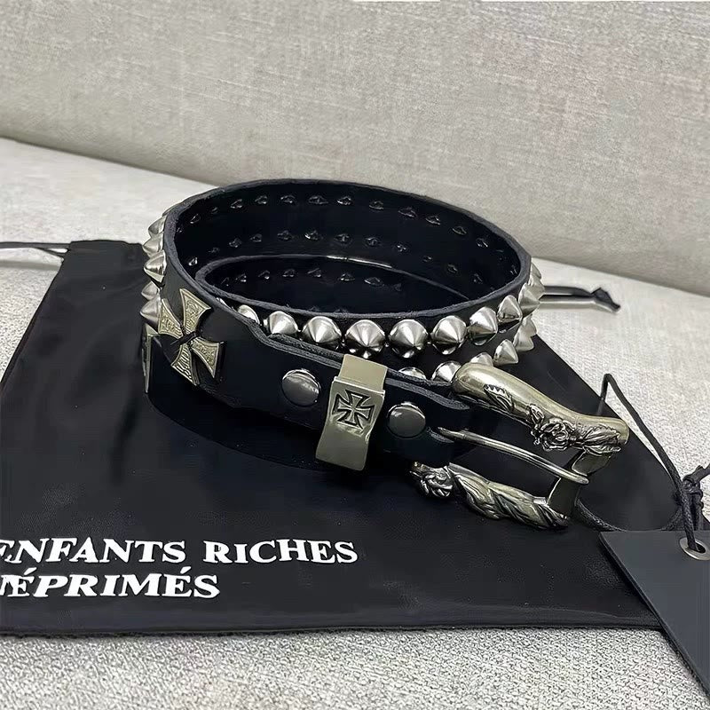 Ceinture en cuir à rivets punk avec motif croix de Pâques