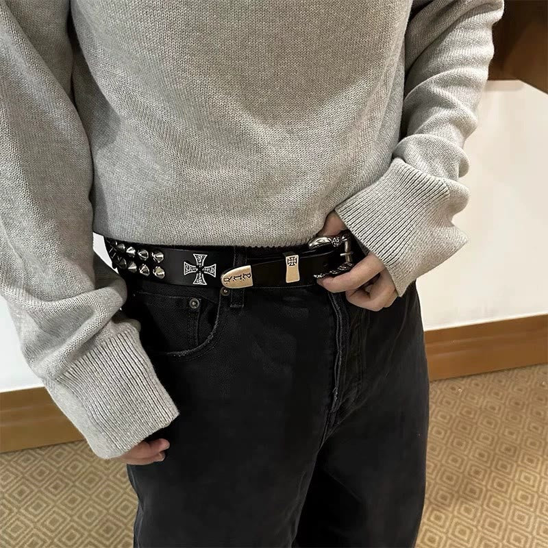 Ceinture en cuir à rivets punk avec motif croix de Pâques