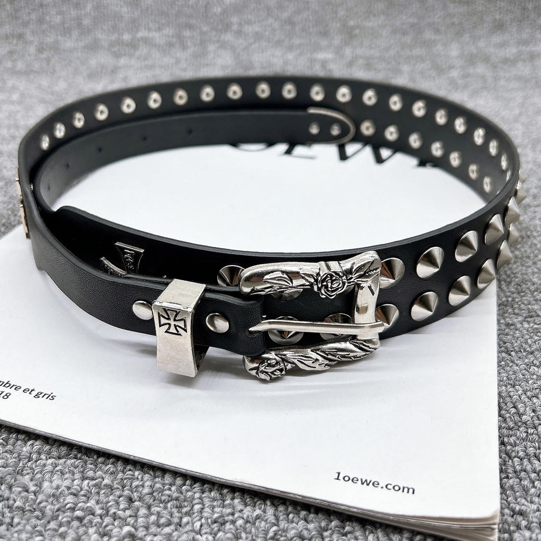Ceinture en cuir à rivets punk avec motif croix de Pâques