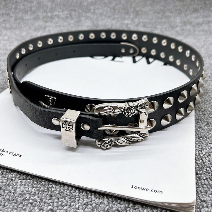 Ceinture en cuir à rivets punk avec motif croix de Pâques