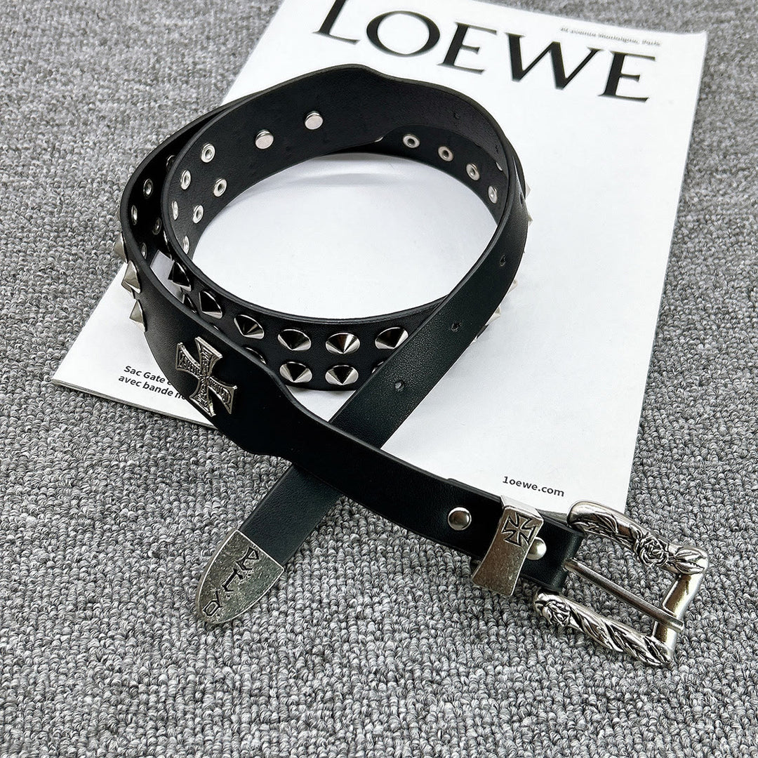 Ceinture en cuir à rivets punk avec motif croix de Pâques