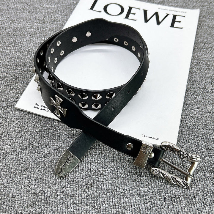 Ceinture en cuir à rivets punk avec motif croix de Pâques