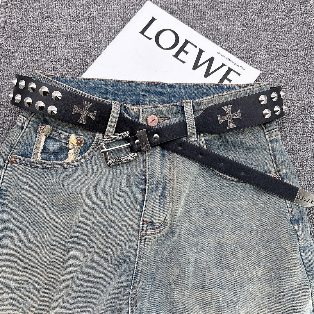 Ceinture en cuir à rivets punk avec motif croix de Pâques