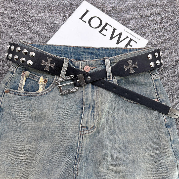 Ceinture en cuir à rivets punk avec motif croix de Pâques