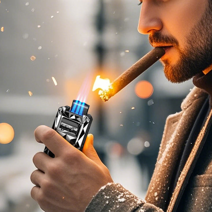 Coupe-cigare multifonction 5 en 1, briquet au butane rechargeable en diamant